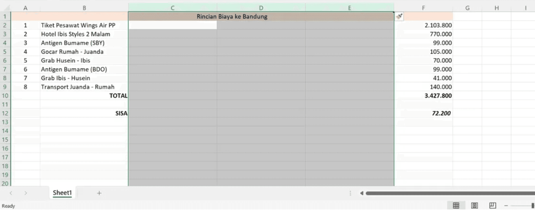 Menambah Menggunakan Shortcut Keyboard
