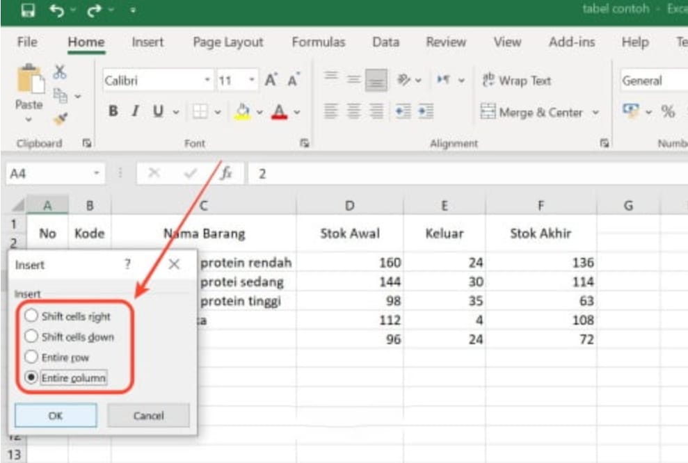 Menyisipkan Beberapa Baris 